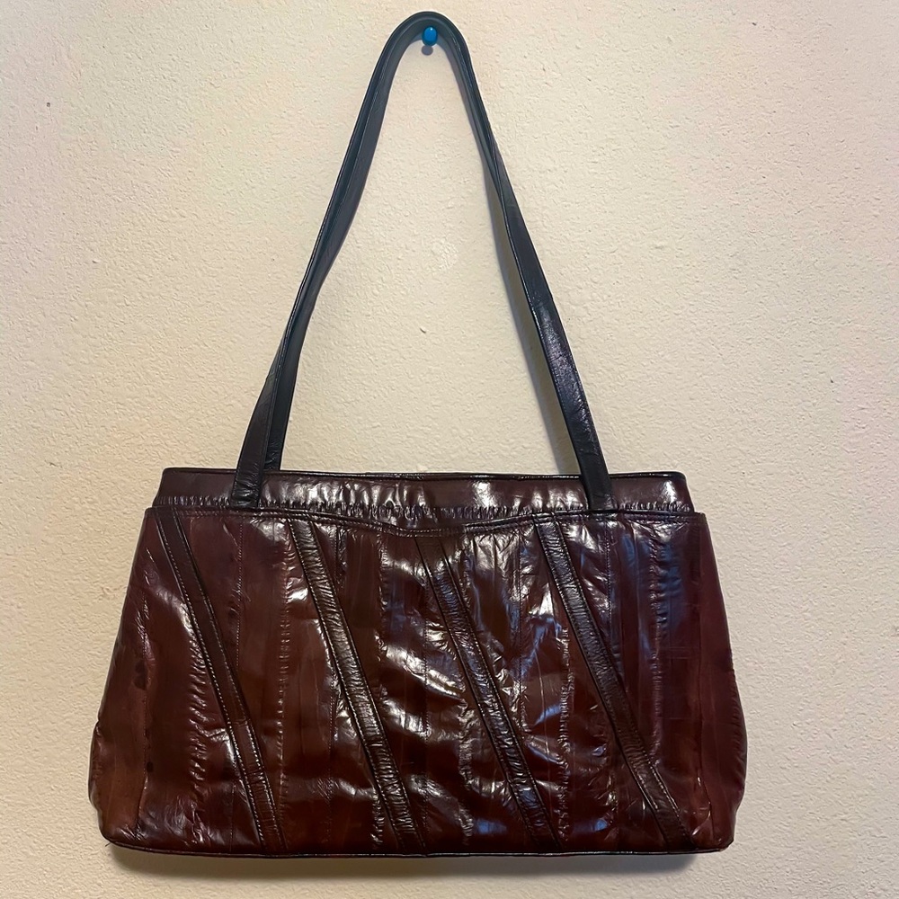 Vintage Eel Skin Leather Purse, Vintage Brown Purse